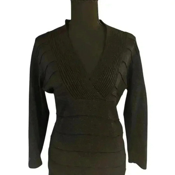 Frank Lyman Design Holiday Black Sweater Dress w/ Silver Sparkles, size Medium - Picture 3 of 6
